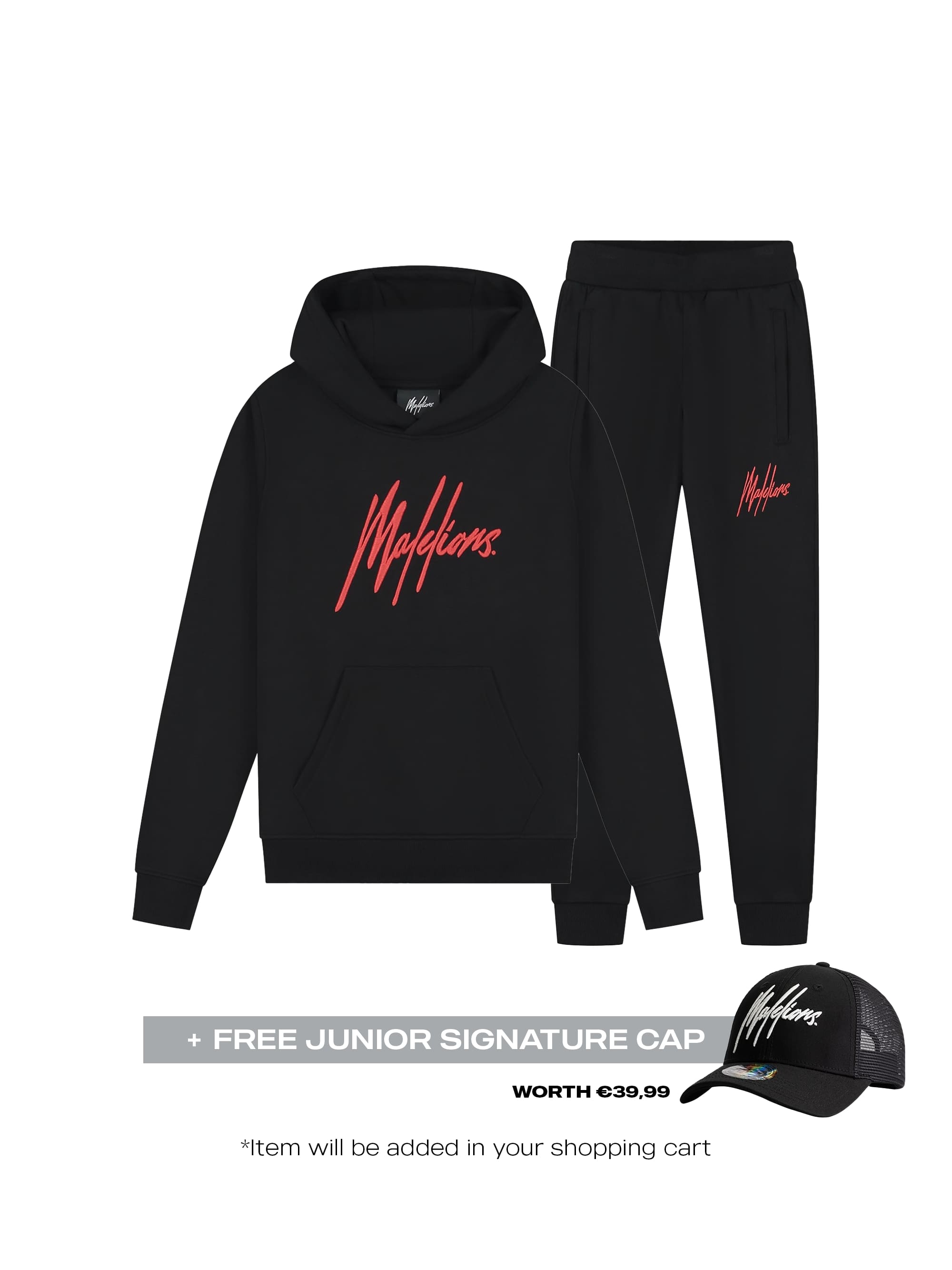 Malelions Junior BF Essential Tracksuit- Black/Red