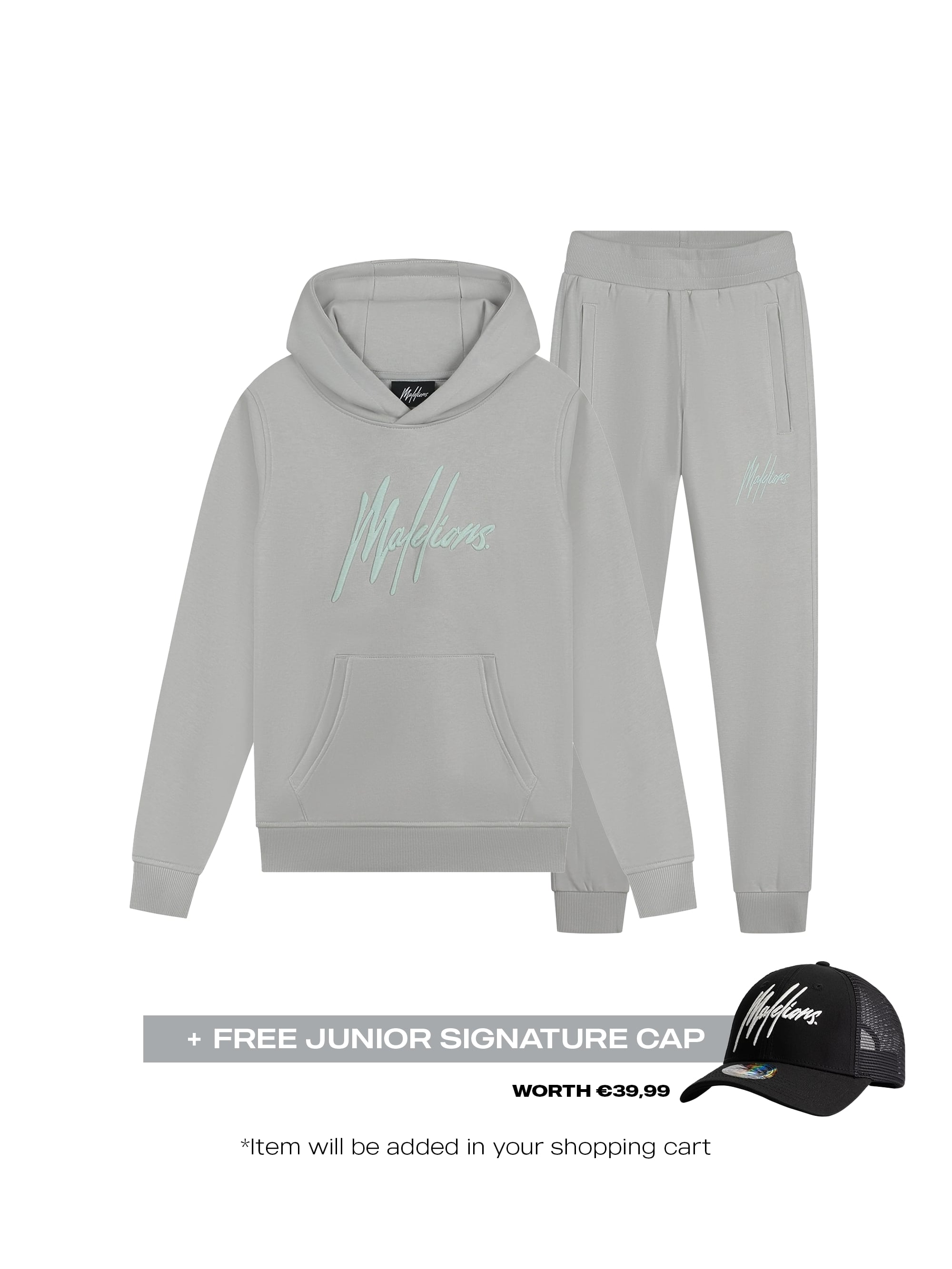 Malelions Junior BF Essential Tracksuit- Grey/Light Blue