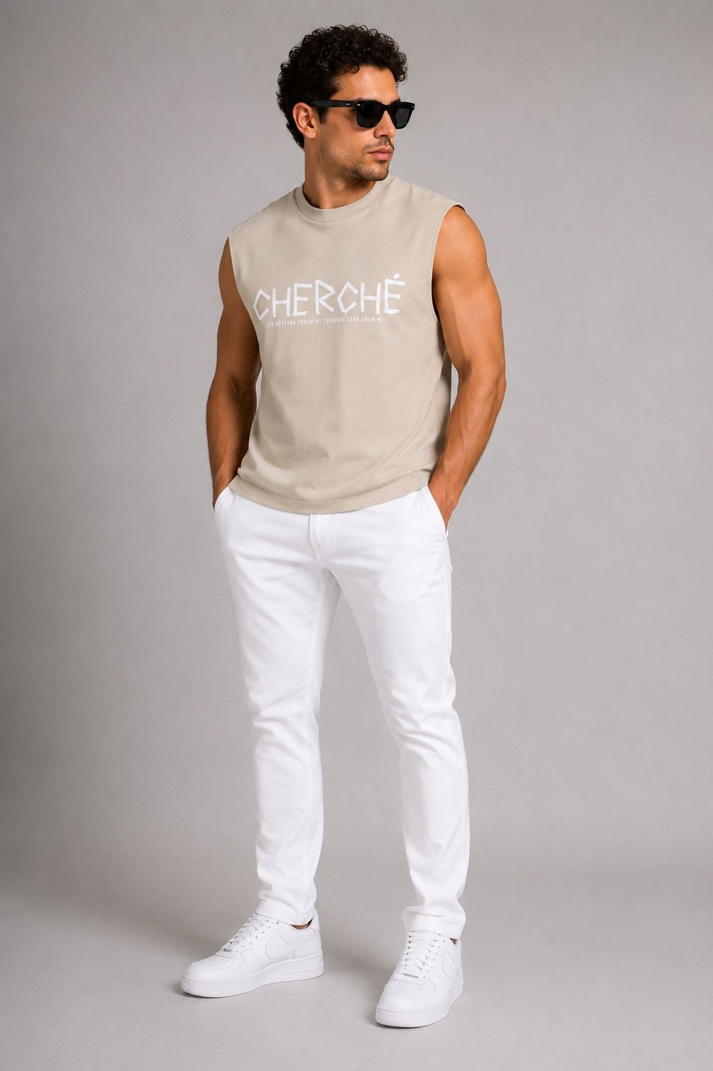 Cherché Sleeveless Tee- Beige