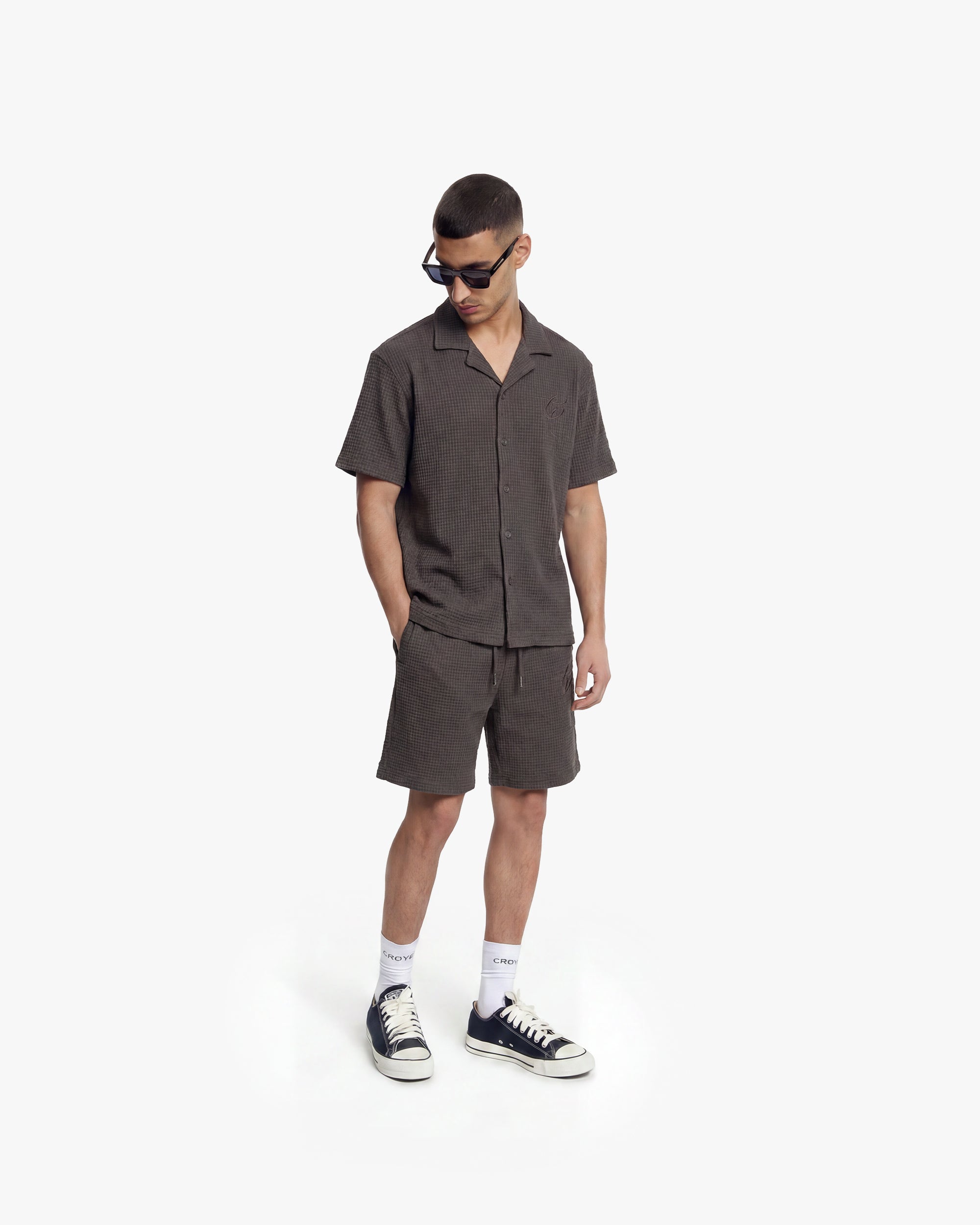 Croyez Initial Waffle Shirt - Washed Brown