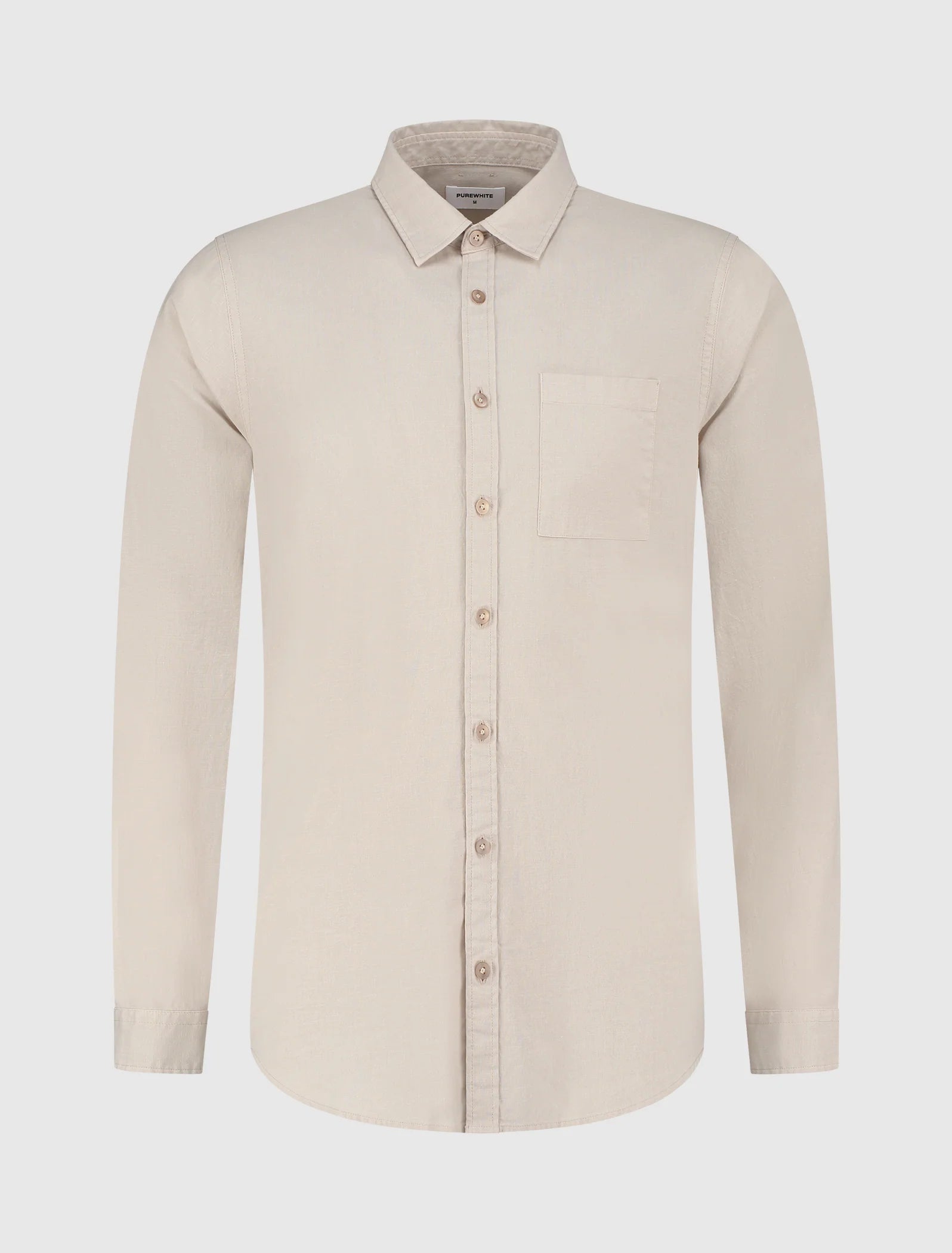 Purewhite Linen Look Button Up Shirt Zand