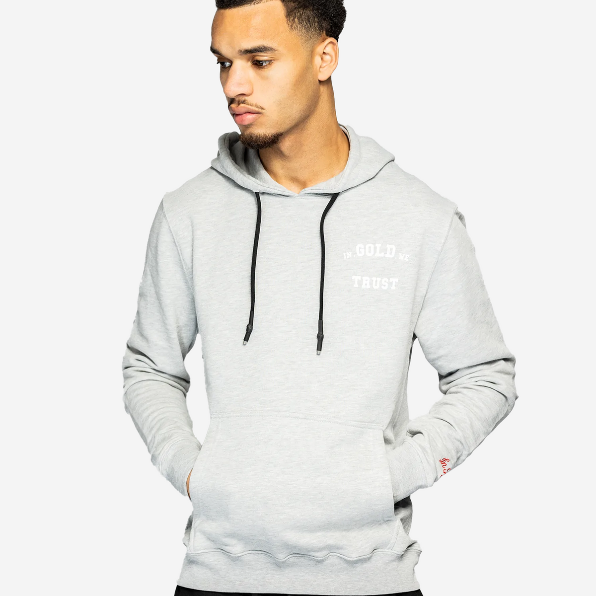 In gold we sales trust hoodie grey