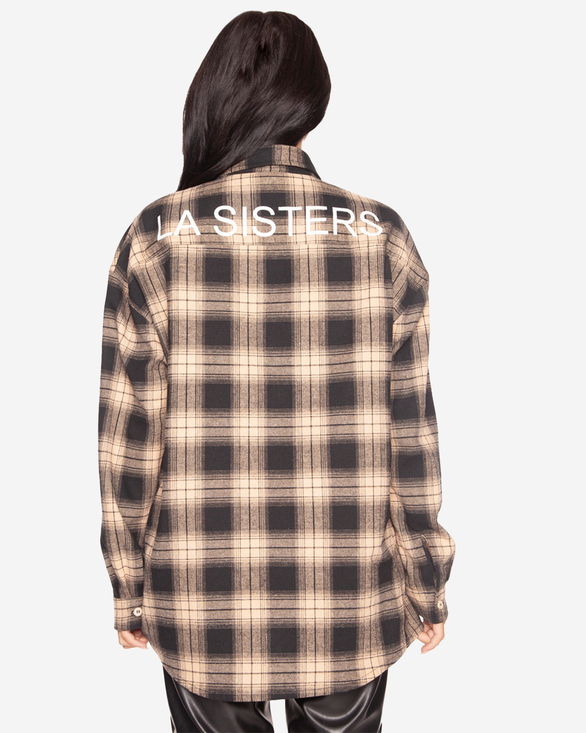 La Sisters Oversized Check Shirt Beige