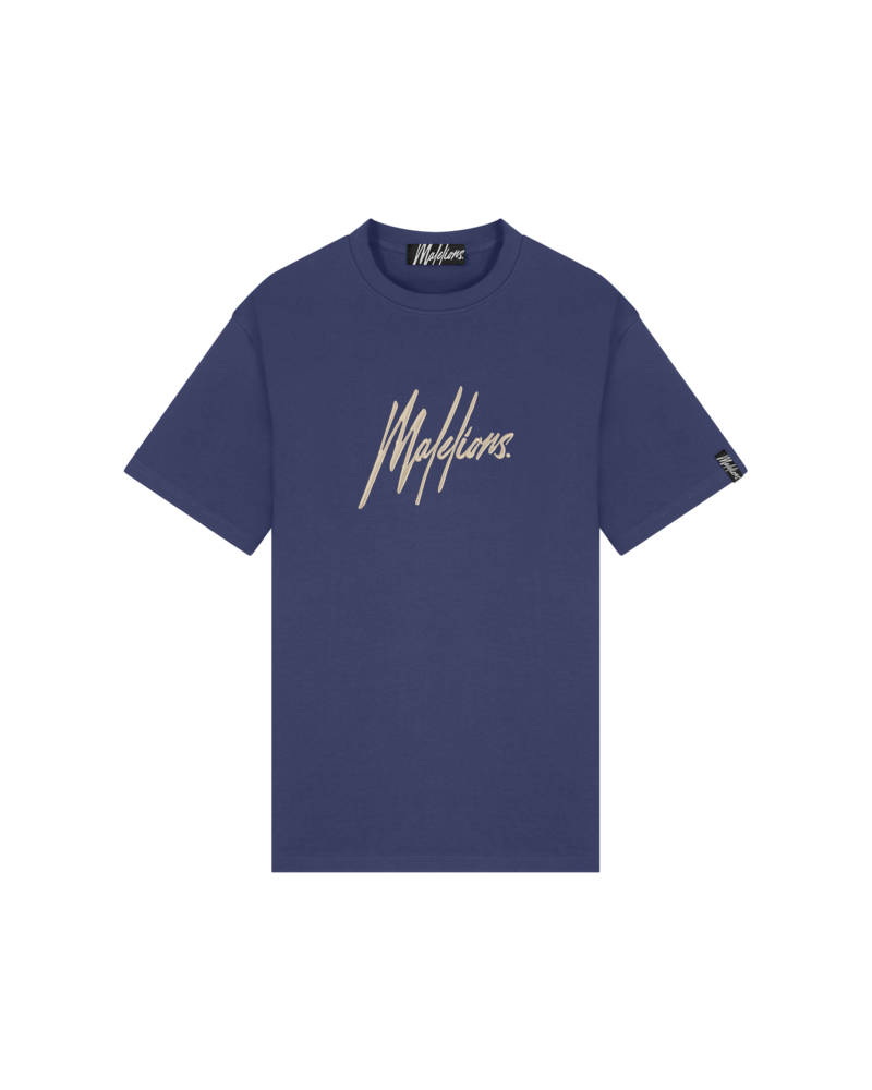 Malelions Essentials T-shirt Donker Blauw - Beige